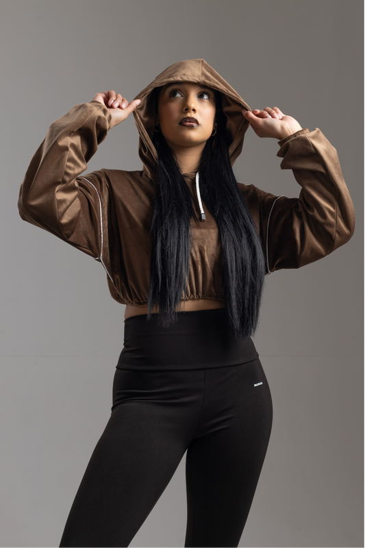 AWäKEN CROP HOODIE | BROWN